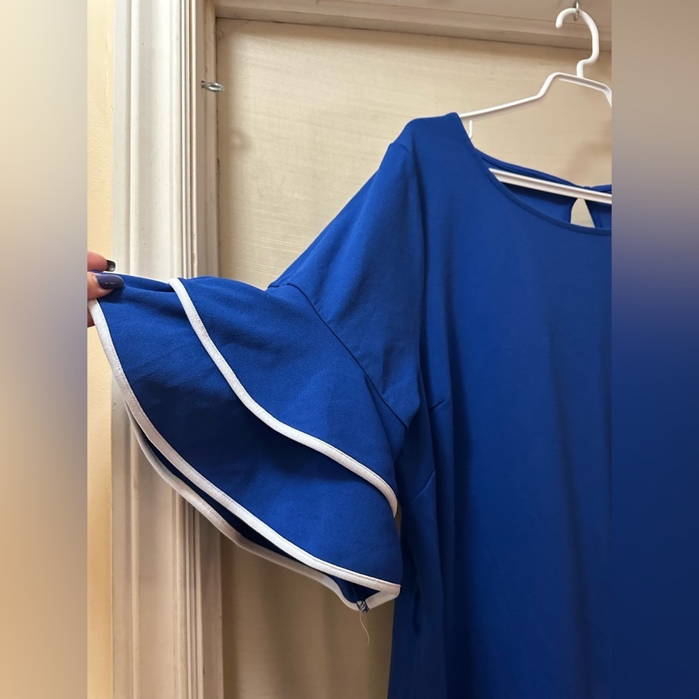Paper Doll Royal Blue Shift Dress Women’s 2X Flutter Sleeve Plus Size No Belt - Picture 2 of 6